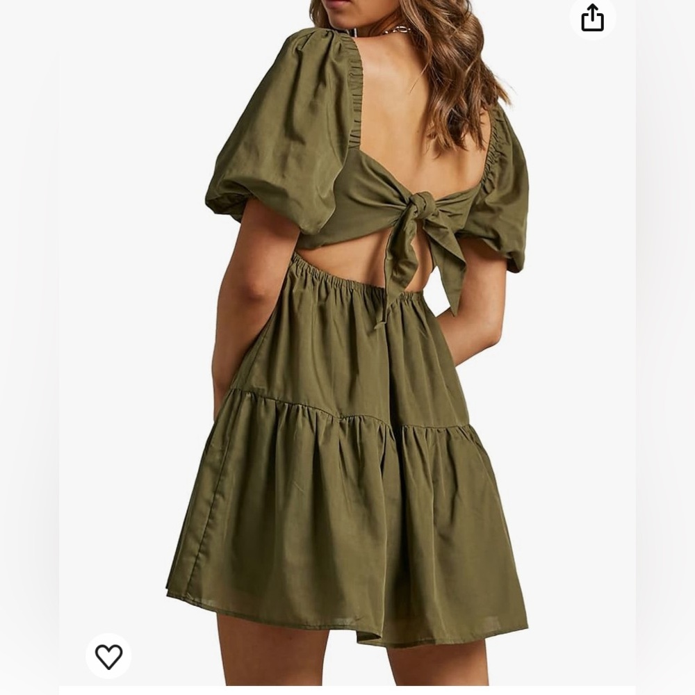 Max + Ash Olive Green Puff Sleeve Open Back Dress Size XL